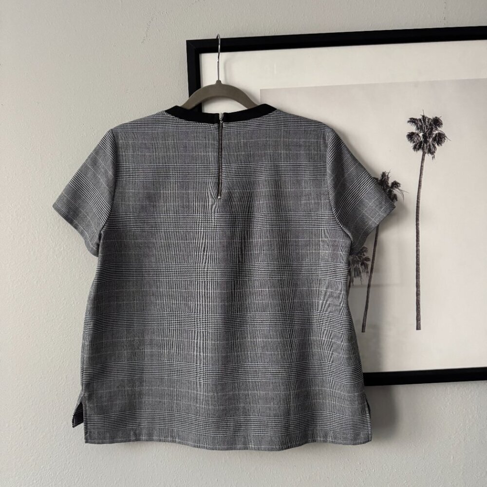Zara | EUC Plaid Houndstooth Short Sleeve T-Shirt Blouse in Gray/Black Large - Picture 8 of 10